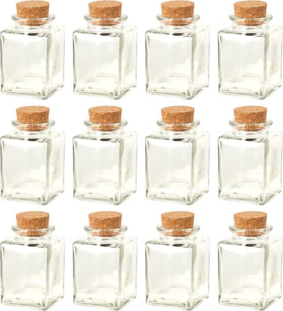 Bellatio Design Glazen flesjes met kurk dop - set 12x - transparant - glas - 80 ml - hobby/DIY - bedankje