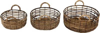 Clayre & Eef Opbergmand Set van 3 Ø 39 Ø 34 Ø 29 cm Bruin Rotan