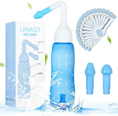 Dailygoody - Neusspoelset - Neuswasreiniger - Sinusverlichting - Blauw - Sinusspoeling - Drukspoeling voor volwassenen en kinderen - 240 ml