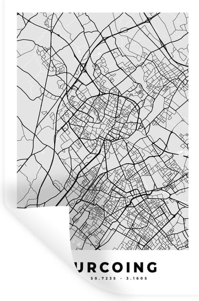 Muurstickers - Sticker Folie - Plattegrond - Kaart - Stadskaart - Frankrijk - Tourcoing - 20x30 cm - Plakfolie - Muurstickers Kinderkamer - Zelfklevend Behang - Zelfklevend behangpapier - Stickerfolie