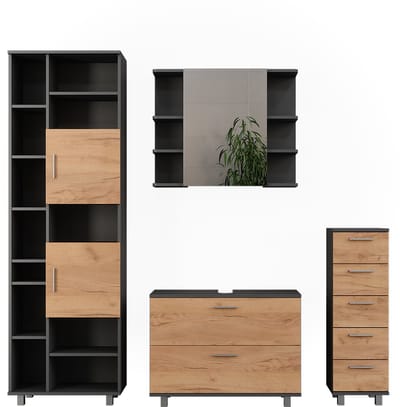 Vicco Badkamermeubelset Ilias, Goudkleurig Eiken/Antraciet, 4-delig