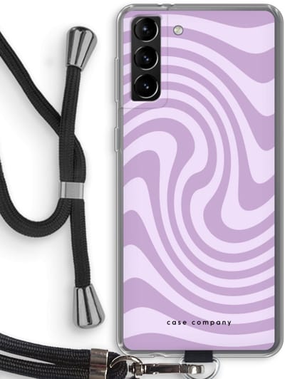 Case Company® - Hoesje met koord geschikt voor Samsung Galaxy S21 Plus hoesje met Koord - Swirl Paars - Telefoonhoesje met Zwart Koord - Bescherming aan alle Kanten en Over de Schermrand