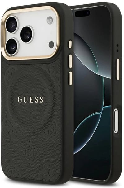 MagSafe hoesje voor Apple iPhone 17 Pro, Guess, Peony Hot Stamp, Zwart