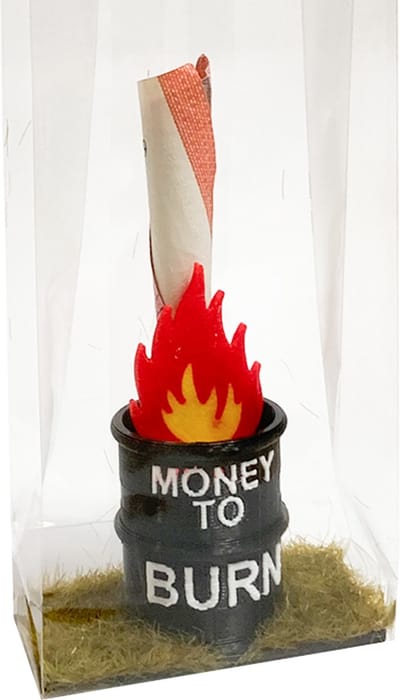 Kadogeld.nl - Kleinigheidje - Money To Burn - Olievat met vlam - Orgineel - Geld - Cadeau - Geven