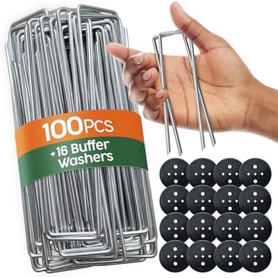 Grondankers Set van 100 Stuks met 16 Sluitringen - 150 mm Lang, Maakt Scherpe Bevestiging Mogelijk voor Tuin, Mulch en Kunstgras