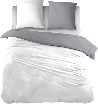 Snoozing Two Tone - Flanel - Dekbedovertrek - Eenpersoons - 140x200/220 cm + 1 kussensloop 60x70 cm - Wit/Grijs