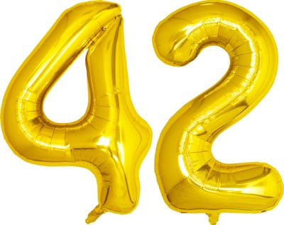 Folie Ballon Cijfer 42 Jaar Goud Verjaardag Versiering Helium Cijfer Ballonnen Feest versiering Met Rietje - 86Cm