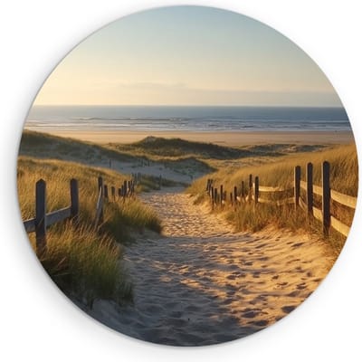 Saammp Muurcirkel Hout - Pad door De Duinen - strand en zee - Ø 90 - Wandcirkel - Wanddecoratie Cirkel - muurdecoratie Woonkamer - Slaapkamer decoratie - Rond Schilderij