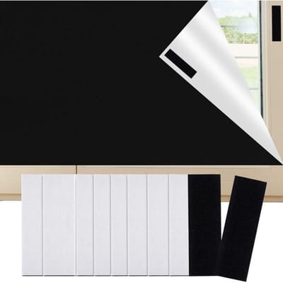 Dakraamverduisteringsdoek - zonwering - verduisteringsfolie - boren niet nodig - geschikt voor raamspecifieke plakstrip - 150 x 200 cm - klittenbandsluiting - zwart
