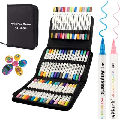 Alcohol Markers - Acrylverf Markers - Multicolor Set van 48 - Dubbelzijdig met Penseel- en Fijntip - Sneldrogend - Voor Kunstenaars en Creatieve Geesten