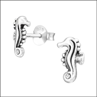 Aramat Jewels | Oorbellen | Zilveren Kinder Oorbellen Zeepaardje | Geoxideerd Transparant / 9 x 8 mm | |4mm | Zilver | Kinderen | Verkleurd niet