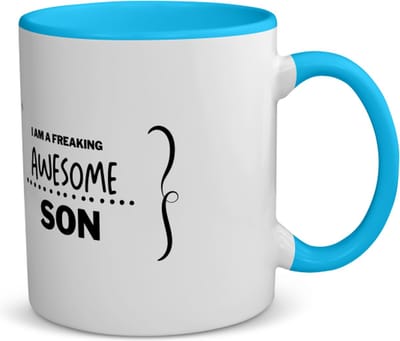 Akyol - i am a freaking awesome son koffiemok - theemok - blauw - Zoon - geweldige zoon - liefste zoon - verjaardag - cadeau - kado - bedankje - geschenk - 350 ML inhoud