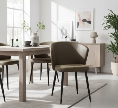 Eetstoel WaveComfort 58x60x85 cm – Army Microvezel met Zwart Metalen Onderstel | Altameubel