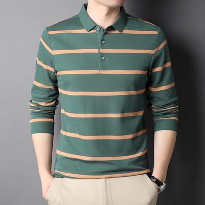 Lente Nieuw Gestreept Dunne Revers Polo Shirt met Lange Mouwen voor Jonge en Middelbare Mannen T-shirt met Lange Mouwen 3XL gray
