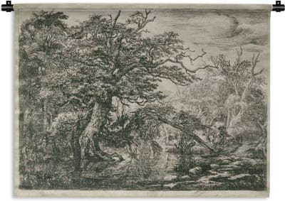 Wandkleed Jacob van Ruisdael - De reizigers - Schilderij van Jacob van Ruisdael Wandkleed katoen 150x112 cm - Wandtapijt met foto