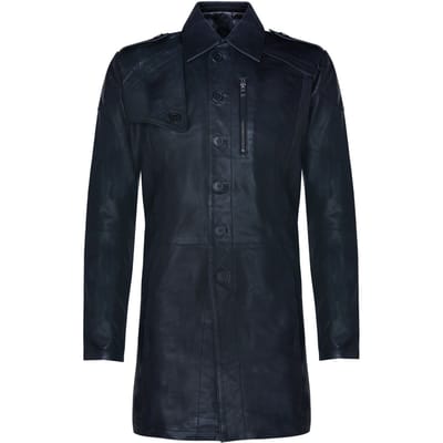 Zachte lange militaire trenchcoat van noodlijdend leer