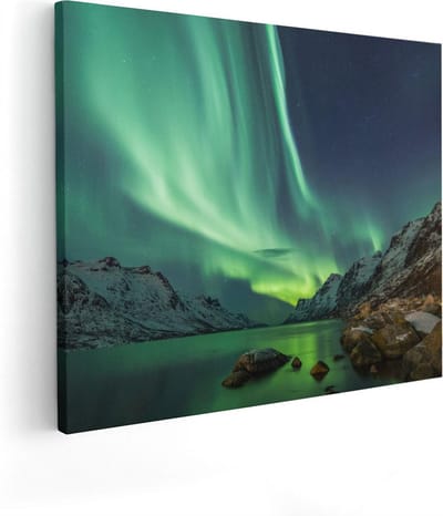 Artaza Canvas Schilderij Noorderlicht Ijsland - 50x40 cm - Wanddecoratie Bergen - Muurdecoratie Kust - Kamer Accessoires