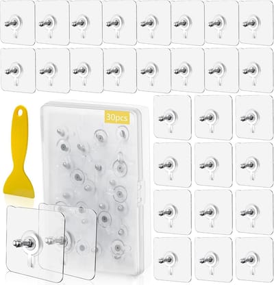SnelShoppen - 30 Transparante Zelfklevende Schroeven, Wandmontage voor Badkamer, Keuken, Opslagruimte, Geen Boren Nodig, Wandbevestiging