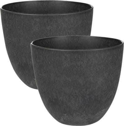 Ter Steege Bloempot - 2x - zwart - natuursteen look - D23 x H20 cm - voor binnen/buiten