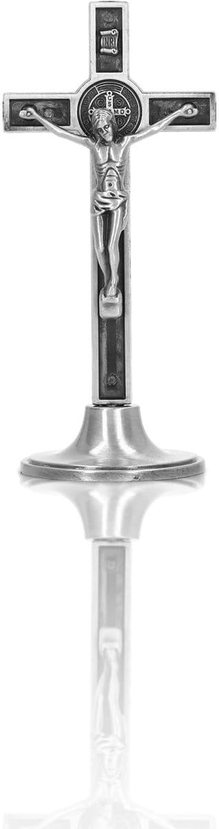 Dailygoods- Krucifix handgesneden - Katholiek Kruis - Zinklegering - Afneembare standaard - Desktopdecoratie - 4,7 x 5,2 x 12 cm - Kruisbeeld