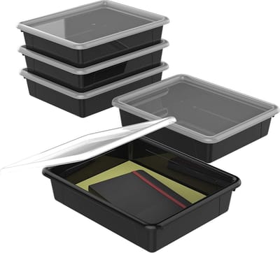 Opbergbak - Organizer bak - Papier sorteren - Niet-klik deksel - 5 stuks - Zwart