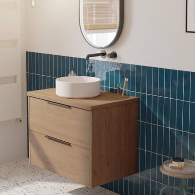 Saqu Lima badmeubel incl. mat witte waskom 80x51x75cm toffee – mat zwarte greep