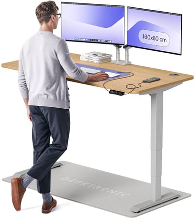 Desktronic HomePro Zit-sta Bureau Elektrisch In Hoogte Verstelbaar, 160x80cm Grijs/Eiken, Stille Dubbele Motor, Hoogte 62-126cm