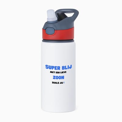 Hacebo® - super blij met een lieve zoon zoals jij waterfles met rietje rood - Zoon - de liefste zoon - verjaardag - cadeautje voor zoon - zoon artikelen - kado - geschenk - water fles - 650ML