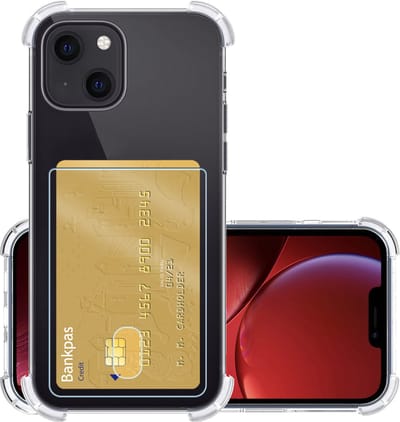 Hoesje - Geschikt voor Apple iPhone 14 - Met Pashouder en Kaarthouder - Telefoon Hoes Shockproof - Siliconen Case - Back Cover - Shock Proof - Pasjes Houder - Transparant