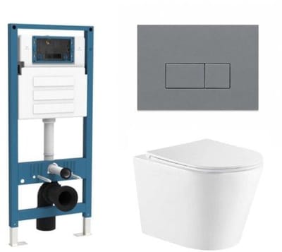 QeramiQ Dely Toiletset - inbouwreservoir Qeramiq Flush - slim zitting - kunststof licht grijze bedieningsplaat - rechthoekige knoppen - glans wit