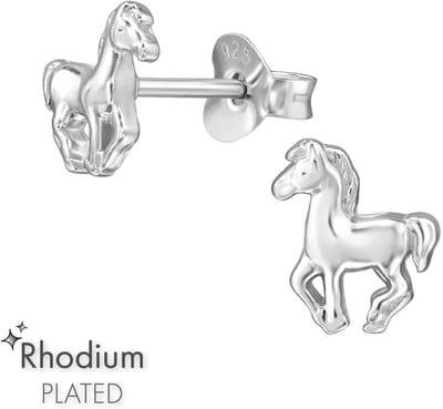 Joy|S - Zilveren paard oorbellen - rhodium plated / sterling zilver 925 - 6 x 7 mm - kinderoorbellen