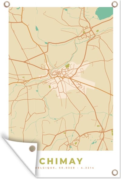 Muurdecoratie Kaart - België - Chimay - Plattegrond - Stadskaart - 120x180 cm - Tuinposter - Tuindoek