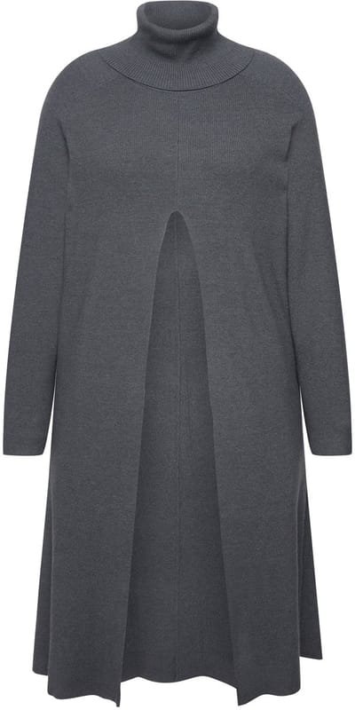 Ulla Popken - Dames - Lange pullover A-lijn opstaande kraag lange mouwen - Grafietgrijs - Maat 50+