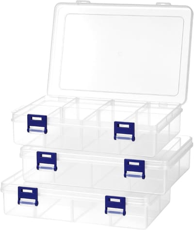 Set van 3 Sorteerdozen voor Kleine Onderdelen, 8 Compartimenten voor Sieraden en Accessoires - 20 x 13,2 x 4,5 cm, Ideaal voor Organisatie en Opslag