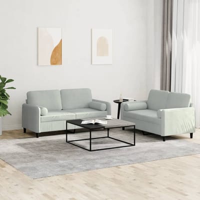 vidaXL - 2-delige - Loungeset - met - kussens - fluweel - lichtgrijs