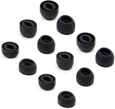 6 Paar Silicone Oordopjes Vervangtips voor Draadloze Oordopjes - Comfortabele Pasvorm en Geschikt voor Oplaadcase (Zwart, SML)