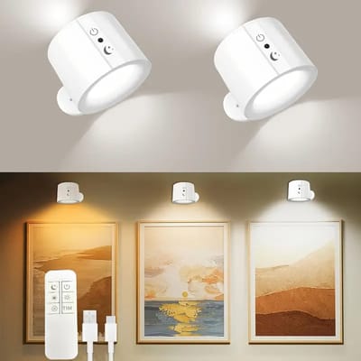 Daity 2 LED-wandlampen - aanraakgevoelig - 360° draaibare magnetische bol - multifunctionele leeslamp met USB-oplaadfunctie - 3-kleurenschakelaar - wandmontage of bureau - dubbel gebruik - geschikt voor woonkamer - slaapkamer en gang