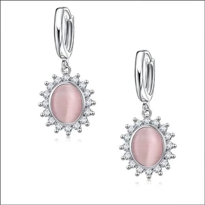 Aramat Jewels | Oorringen | Glanzende Zilveren Kattenoog Oorringen | Roze | |12mm | Zilver | Volwassenen | Verkleurd niet
