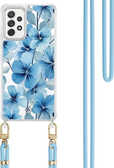 Casimoda® hoesje met koord - Geschikt voor Samsung A52(s) - Indigo Gardens - Afneembaar koord - TPU/polycarbonaat - Blauw