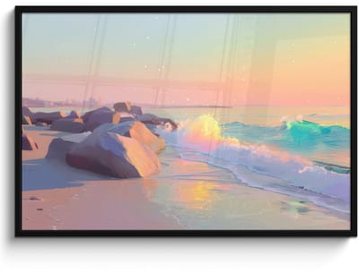 Poster in lijst - Fotolijst 120x80 cm - Posters - Zomerlicht - Strand - Fonkelende accenten - Posterlijst zwart - Decoratie - Wanddecoratie woonkamer - Muurdecoratie slaapkamer