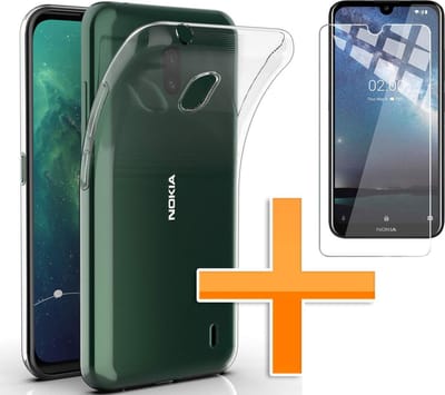 HB Hoesje Geschikt voor Nokia 2.2 - Siliconen Back Cover & Glazen Screenprotector - Transparant