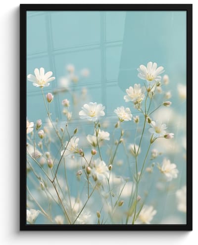 Poster in lijst - Fotolijst 60x80 cm - Posters - Stengels - Bloemen - Lucht - Wit - Posterlijst zwart - Decoratie - Wanddecoratie woonkamer - Muurdecoratie slaapkamer