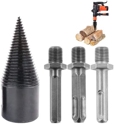 Famanu – Houtklover Schroefkegel - 32mm Splijtende Houtkegel met 3 Boorgrepen - Houtklover Boor - Brandhoutklover Boor - Houtboorkegel - Houtsplijter