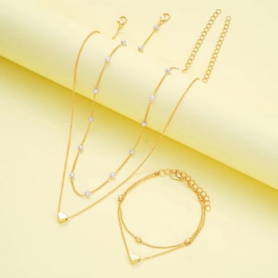 Bovista Ketting - Dames - Staal - Nep zilver - Met Hanger - Set - Nep Goud