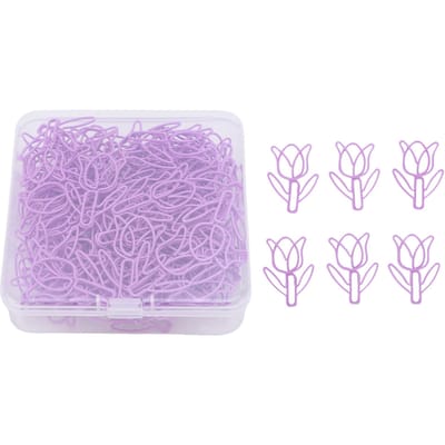 80 Stuks Bloemvormige Paperclips Bulk Mini Gekleurde Boekenleggers Klem met Transparante Doos Schoolbenodigdheden Paars paars