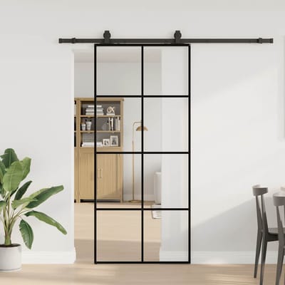 vidaXL - Schuifdeur - met - beslagset - 90x205 - cm - ESG - glas - zwart