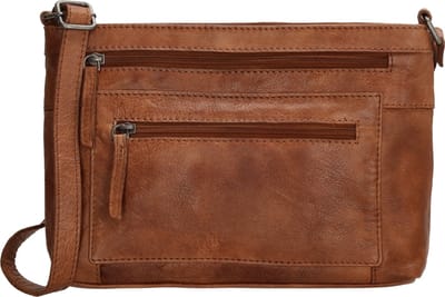 Beagles Maspalomas Crossbody Schoudertas - Handige Ritsvakjes - Leren Dames Tas - Cognac