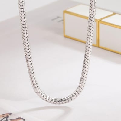 Punk Hip-hop ketting van 925 sterling zilver met slangenschakels, geschikt voor mannen en vrouwen. Zilverkleurige ketting, goudkleurige ketting, sieraden voor mannen, cadeaus. 16 inch beige