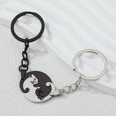 Porte-clés couple chat, puzzle, accessoires, amoureux, animaux, cadeaux de Saint-Valentin pour femmes et hommes, décoration de sac à main gray