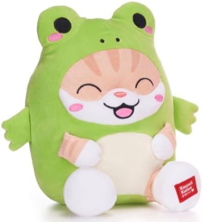 Kat in Groene Kikker Onesie Pyjama Kawaii Pluche Knuffel 25 cm - Speelgoed Knuffels voor Kinderen Jongens Meisjes - Kawaii Kussen - TikTok Plush Toy